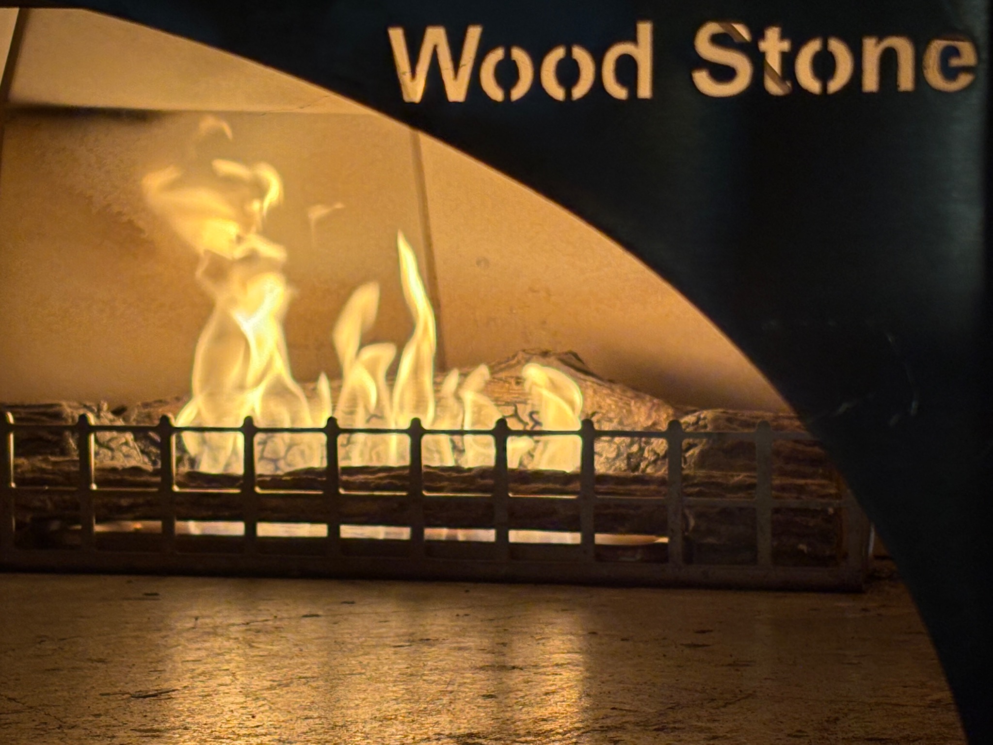 Close view of the flame inside the oven